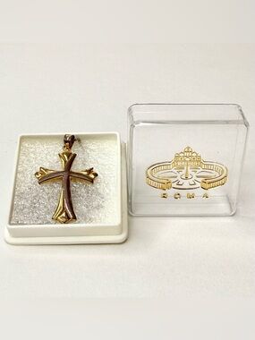 Vintage Vatican Roma Cross Necklace Pendant & Sterling Silver Italian Chain 925